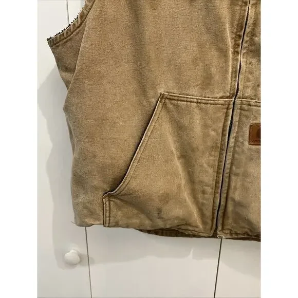 Carhartt V33-211 Thrashed & Faded Brown Mock Neck Sherpa Lined Work Vest Size XL